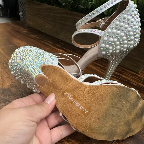 DANCE SHOES. Pearl & Crystal Embellished Strappy Heels - Picture 3 of 3